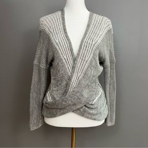 S Soft Surroundings Linen Blend Draped Crossover Sweater Size Small Gray White